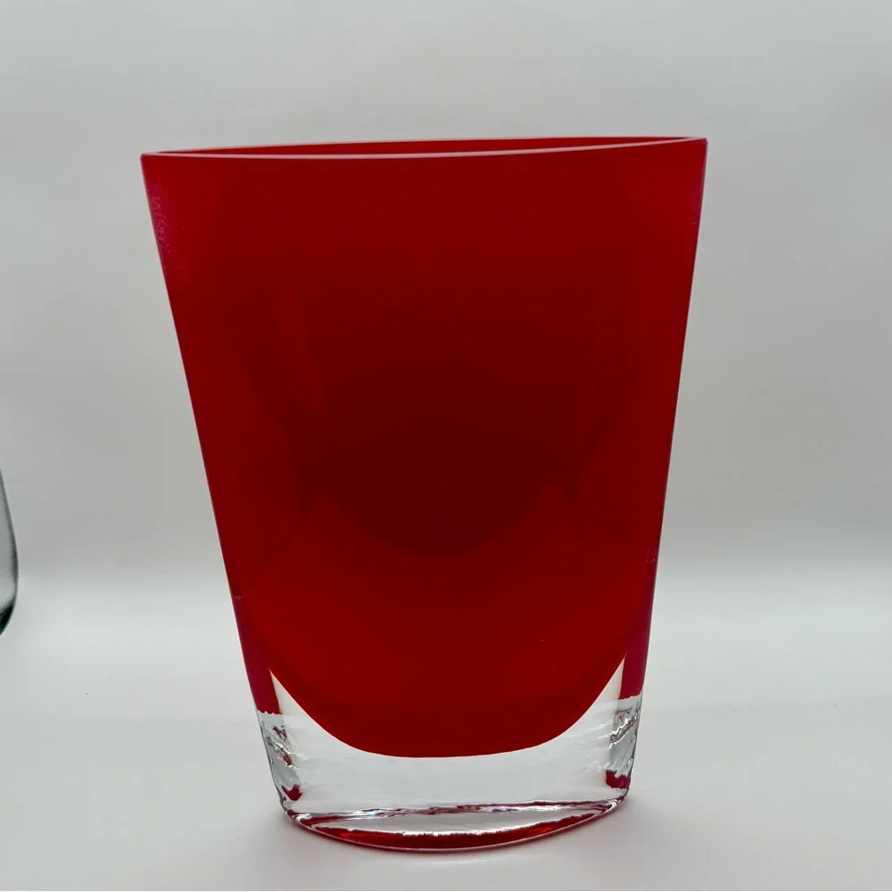 LSA International Poland Mouthblown Red Art Glass Pocket Vase Oval Ellipse Shape